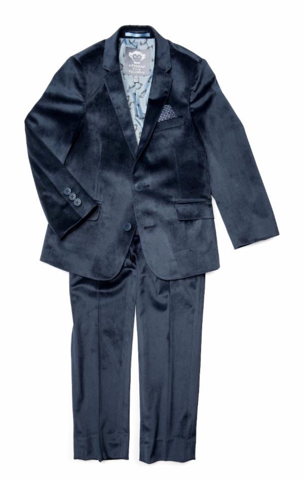 Boys Tuxedo Suit Product Photo White Background Blue Velvet