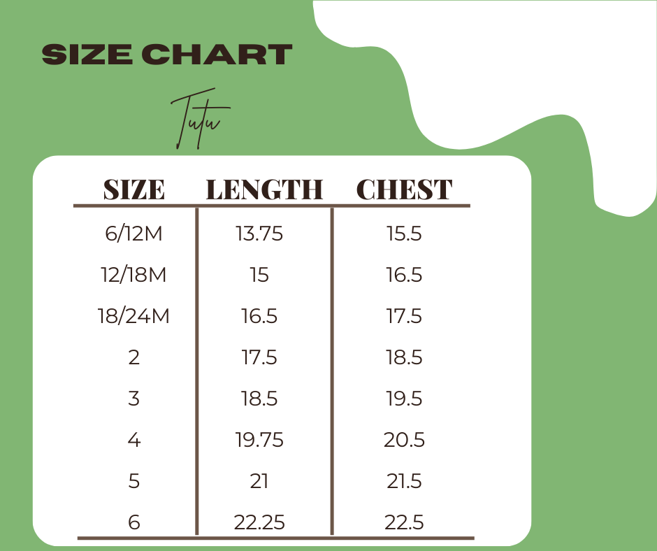 Helpful Tutu Size Chart 