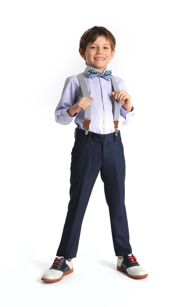 Boy Wearing Lavender Shirt with Suspenders 