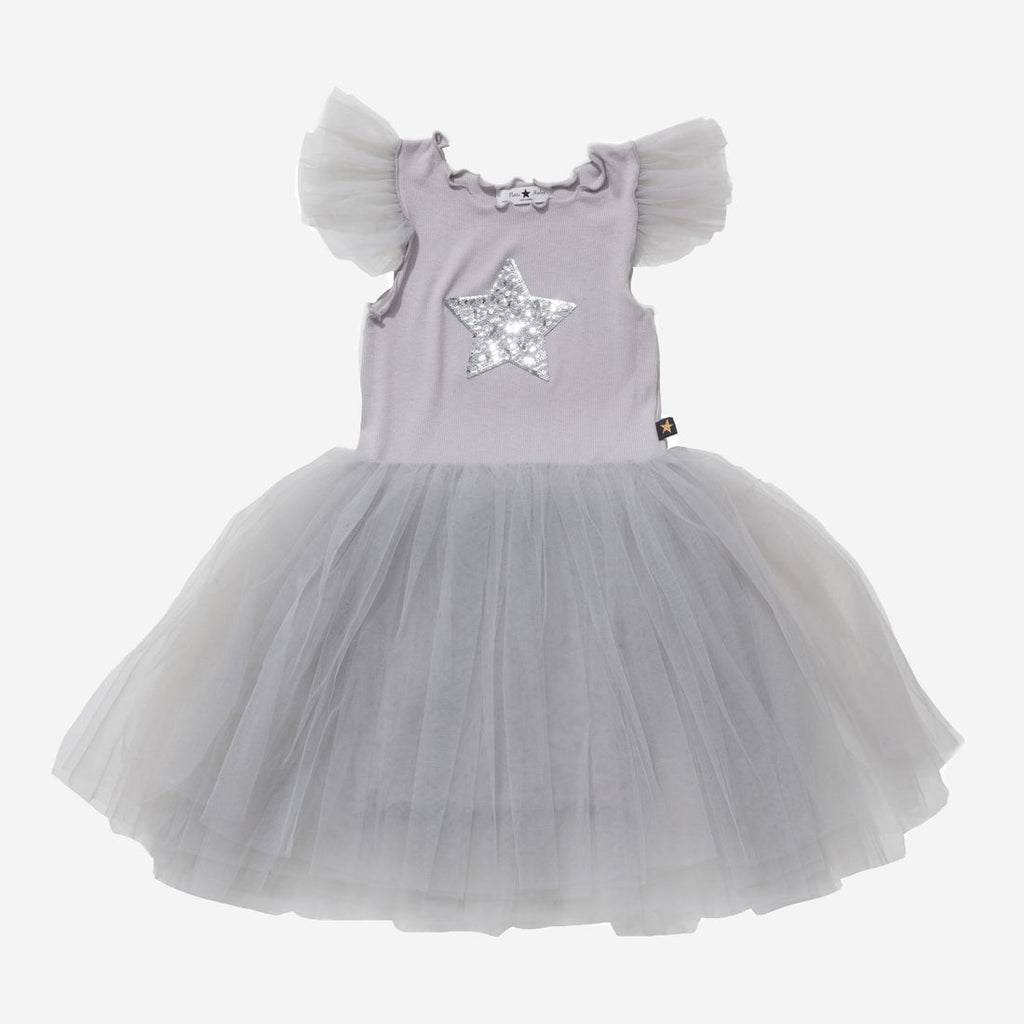 Silver color frill sha dress for little girl with rental service