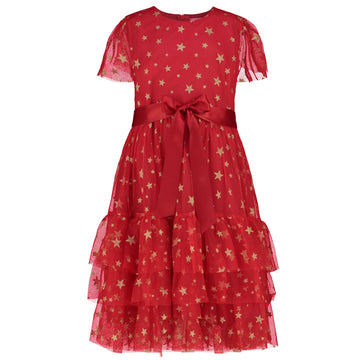 Holly Hastie Girls Designer Dress Cinderella Red- Star Tulle.