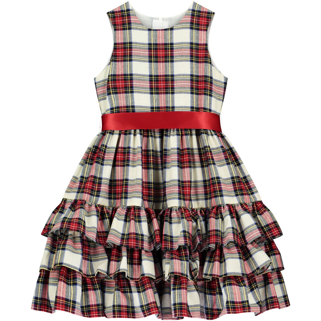 White Arabella Frill Plaid Tartan Girls Party Dress