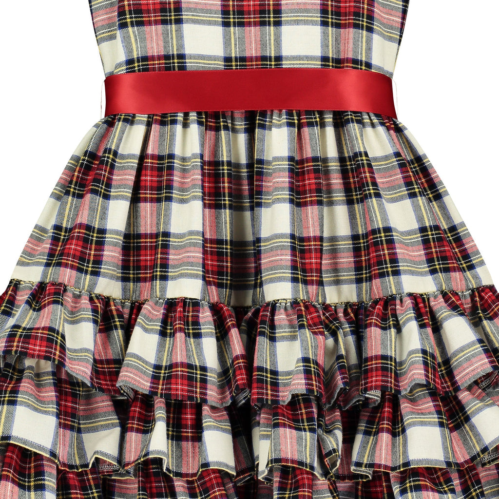 Plaid Tartan Girls Party Dress Close-up