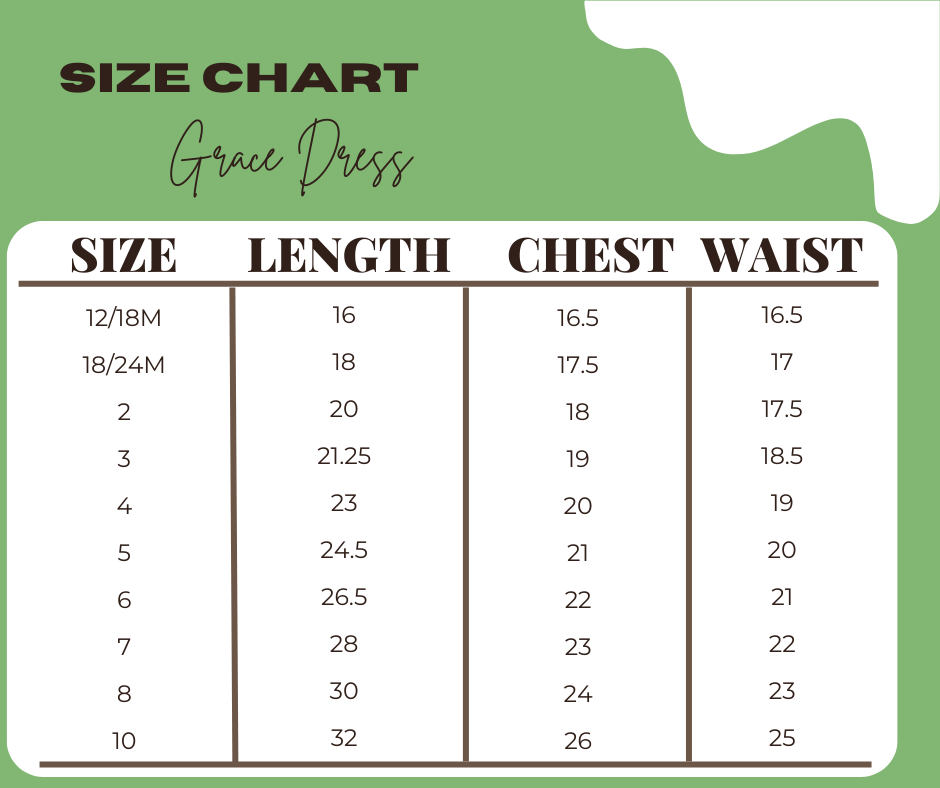 Helpful Grace Dress Size Chart.