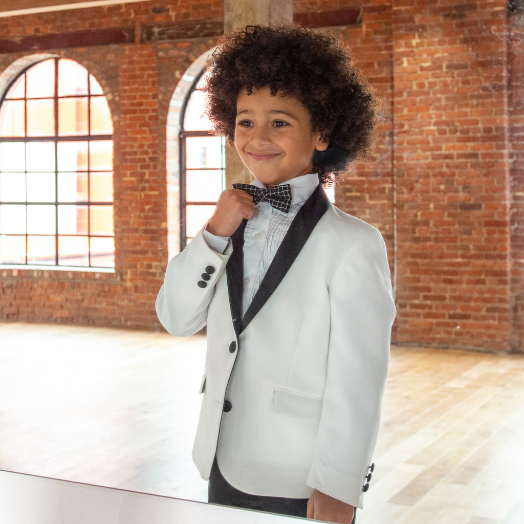 Boy Wearing  Blazer Plaza White Tuxedo Shirt