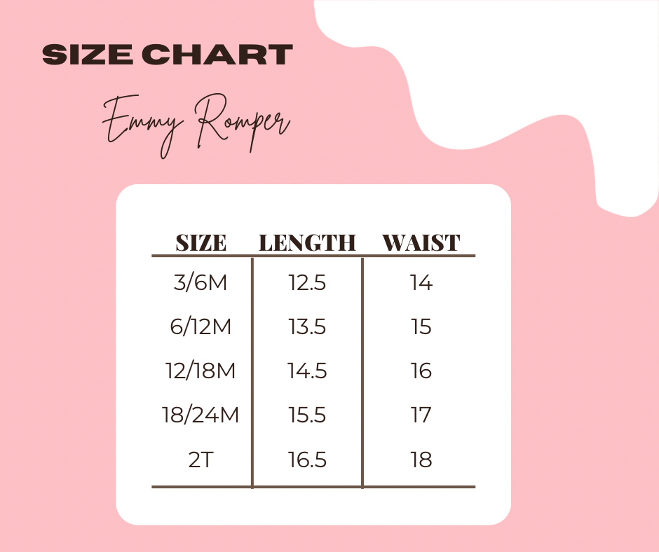 Helpful Emmy Romper Size Chart.