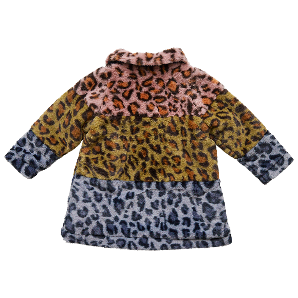 Leopard Colorblock Fur Girls Coat for Winter