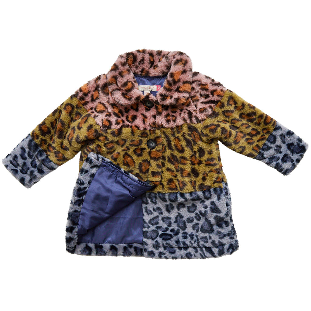 Leopard Colorblock Fur Girls Coat for Winter