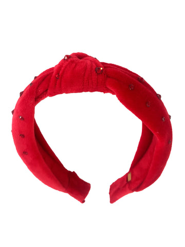 Bari Lynn Girl's Red Velvet knotted Headband