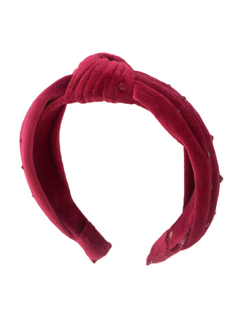 Bari Lynn Girl's Burgundy Velvet knotted Headband
