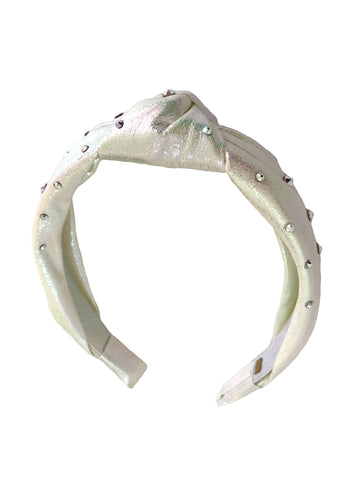 Bari Lynn Girls White knotted Headband with Swarovski Crystals